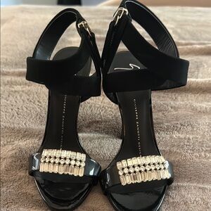 Giuseppe Zanotti Black High Heel Sandals with Embellished Straps